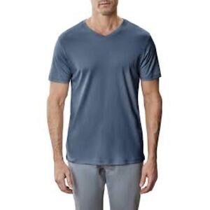 CUTS Men’s Curve Hem V-Neck T-Shirt Short Sleeve in Blue Size Large